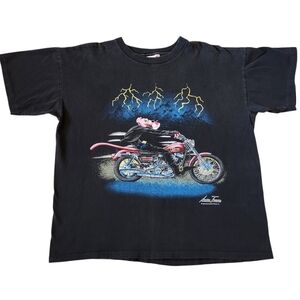 Vintage 90s Pink Panther Biker Single Stitch Grunge Tshirt Sz XL